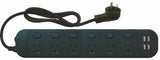 Jackson  6-Way Power Board 4 USB Charging Ports 1m 240VAc 10A Black Jackson industries