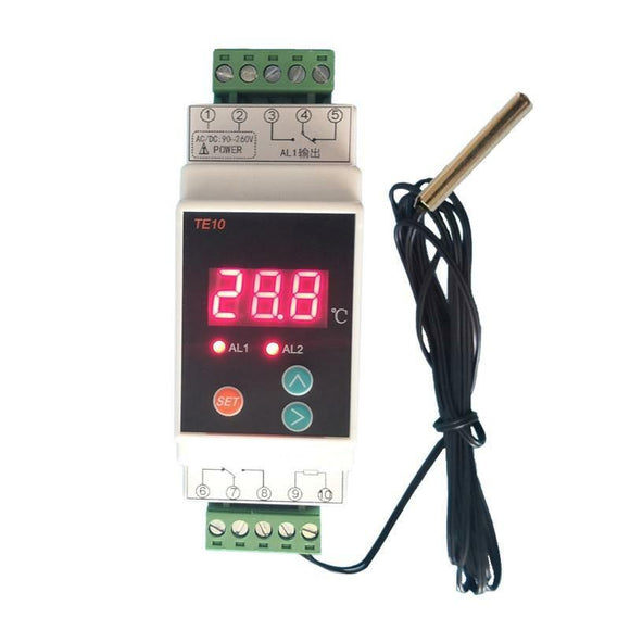 AC90~260V Din Rail Thermostat 2 Way Relay Output Temperature Alarm Controller