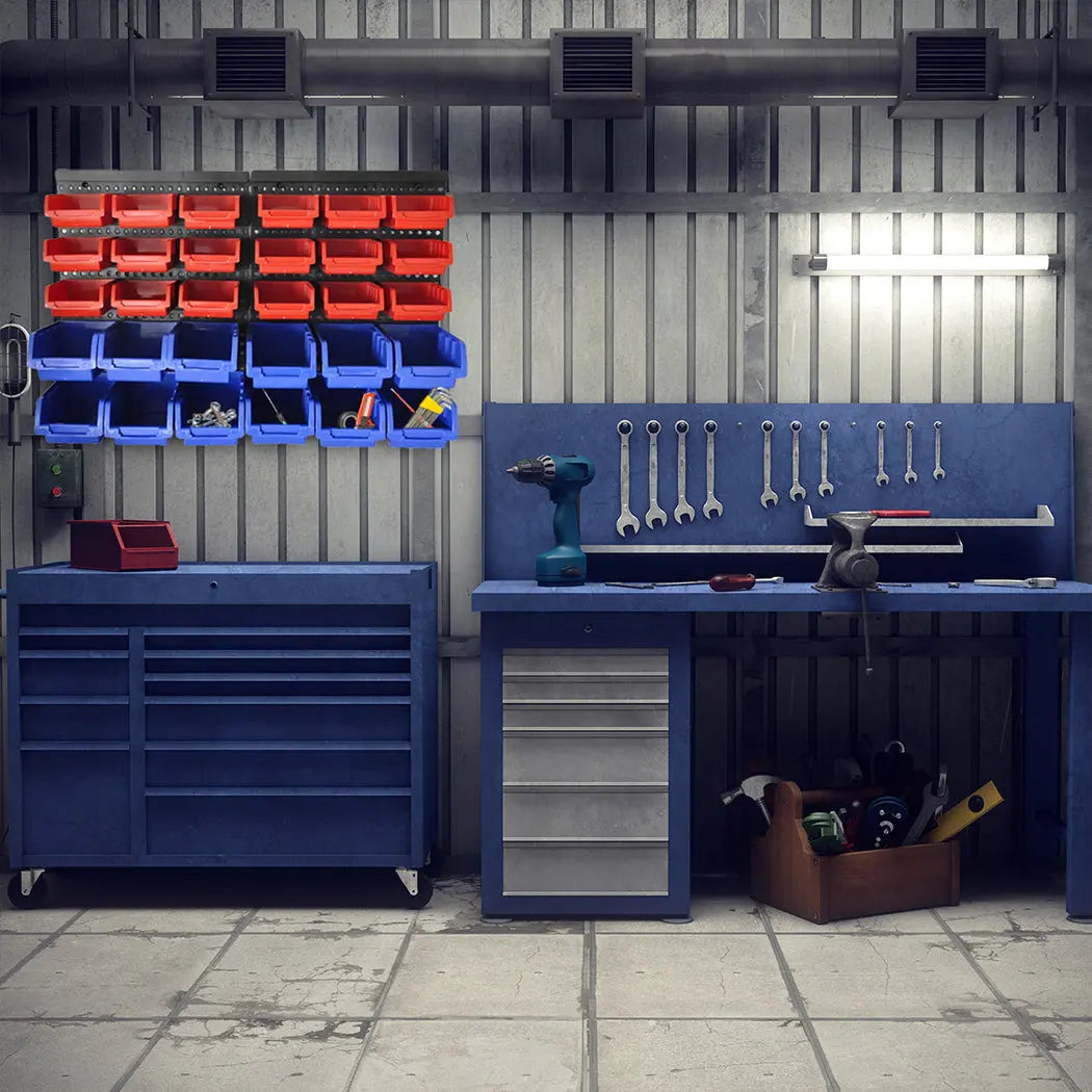 Work Shop Rack Box 30 Bins Garage Workshop Wall Mounted Tool Box Small Parts Storage